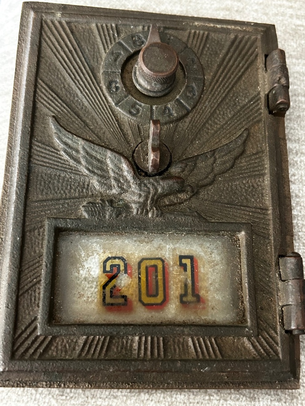 ATQ Sargent Cast Iron & Brass US PO Box Door Lock Rotary Dial Eagle 1890-1920